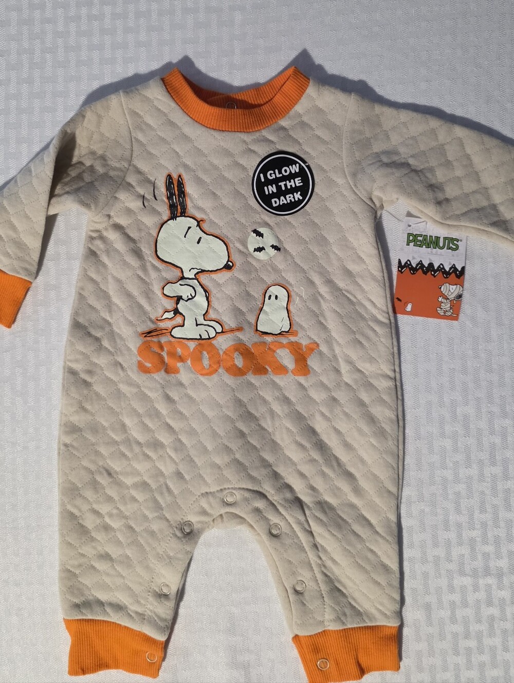 Peanuts Beige and Orange 'Spooky' Quilted Glow-in-the-Dark One-Piece